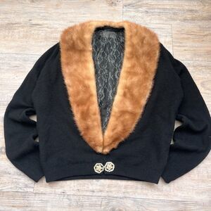 Vintage Bernhard Altmann Black Cashmere Sweater Mink Fur Small Old Money Luxe